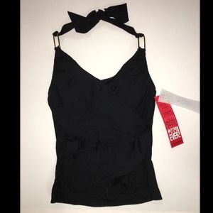 Spanx Tankini Top Sz 10 Black Draped Wire Free NWT